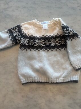 Janie and Jack Cream and Black Fair Isle Knit Sweater